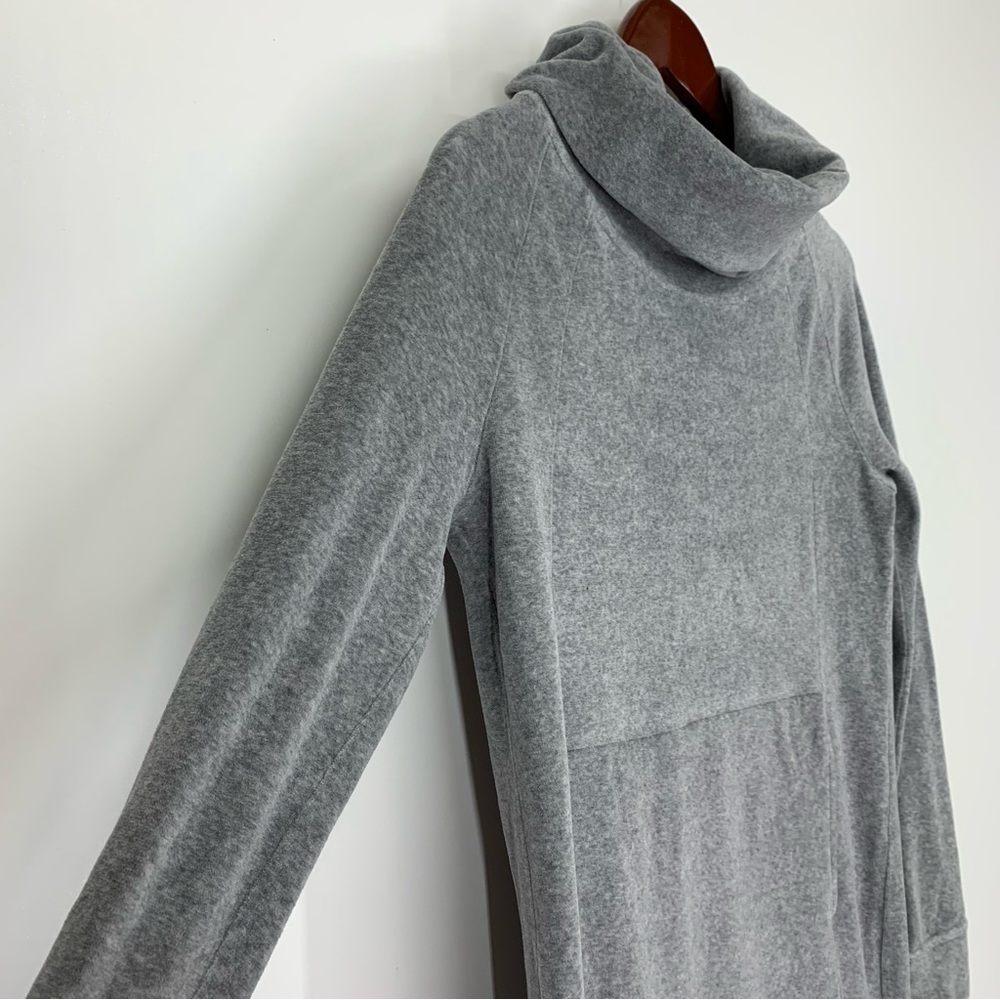 Athleta Solid Gray Velour Cowl Neck Long Sleeve D… - image 3